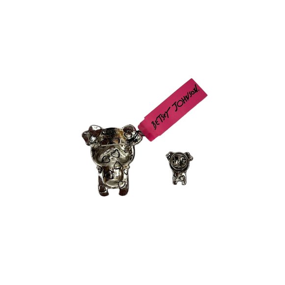 Betsey Johnson Crystal and Black Enamel Silver Tone Bulldog Brooch Pin Set - Picture 3 of 6